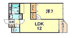ロイヤル六甲駅前 1LDKの間取図画像