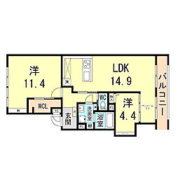 アプリーレ住吉本町 2LDKの間取図画像