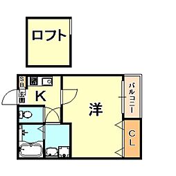 KTIレジデンス魚崎 1Kの間取図画像