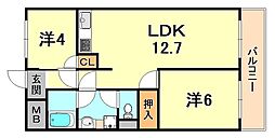 六甲北中ビル 2LDKの間取図画像