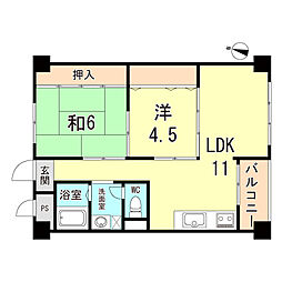 住吉台住宅3号棟 3DKの間取図画像