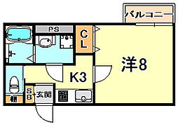 エトワール六甲 1Kの間取図画像