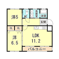 住吉山手荒木マンション 2LDKの間取図画像