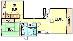 パーク・ノヴァ御影 2LDKの間取図画像