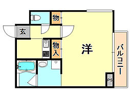ドゥヴェル甲南 1Kの間取図画像