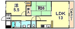 ベルベデール甲南 2LDKの間取図画像