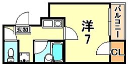 シェトワ大石 1Kの間取図画像