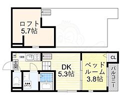 アーバンシエロ小路東 2階1DKの間取り