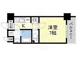 ウエンズ玉造EST 3階1Kの間取り