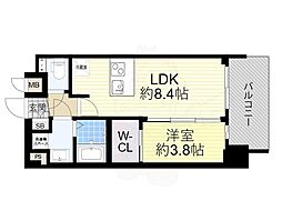 プレサンスOSAKA東成中本ハーヴィル 9階1LDKの間取り