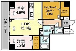 シスネ難波宮 2階2SLDKの間取り