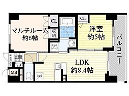 エステムプラザ大手前エヴァース 1SLDKの間取図画像