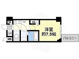 プレミアムコート谷町4丁目 1Kの間取図画像