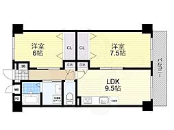 ハイツ天王寺1号館 2LDKの間取図画像