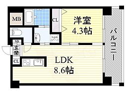 アニマーレ長堀 ワンルームの間取図画像