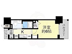 エステムプラザ大手前エヴァース 1Kの間取図画像