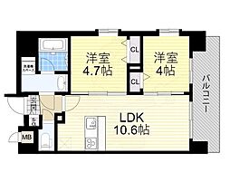 スプランディッド玉造DUE 2LDKの間取図画像