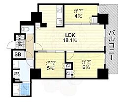 リバーガーデンタワー上町台筆ヶ崎 3LDKの間取図画像