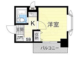 セレッソコート大阪城前 1Kの間取図画像
