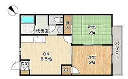EXCELコーポ 2階2DKの間取り