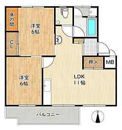 鳥羽街道駅　鳥羽街道団地Ｊ棟 3階2LDKの間取り