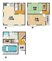 向島二ノ丸の貸家 2LDKの間取り