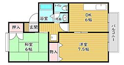 セジュール松井 2DKの間取図画像