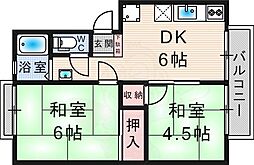 北山ハイツ 2DKの間取図画像