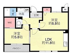 フローラル宝塚 2LDKの間取図画像