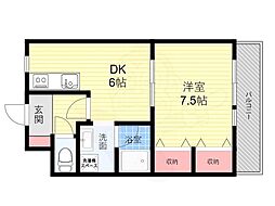 CriceNikko川西荻原 1DKの間取図画像