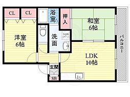 リーブラ東多田 2LDKの間取図画像