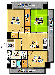 シャトー長洲 2階3DKの間取り