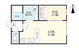 キャッスル日の出 1LDKの間取図画像