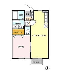 ルピナス天祐 2階1LDKの間取り