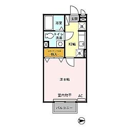 ハミングバード新栄 2階1Kの間取り