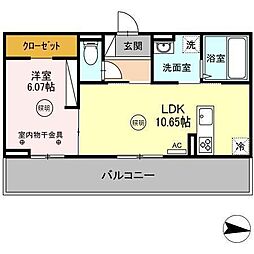 LUSSOIII 2階1LDKの間取り