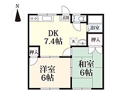 コーポ大和リバーサイド 2DKの間取図画像