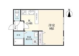 キャッスル日の出 1Kの間取図画像