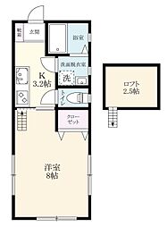 コーポのなか 1Kの間取図画像