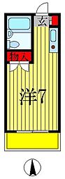 JR常磐線 松戸駅 徒歩13分の賃貸マンション 2階ワンルームの間取り