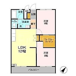 JR常磐線 北松戸駅 徒歩9分の賃貸マンション 2階2LDKの間取り