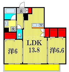 JR常磐線 松戸駅 徒歩6分の賃貸マンション 4階2LDKの間取り
