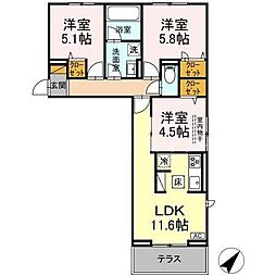 JR常磐線 馬橋駅 徒歩14分の賃貸アパート 2階3LDKの間取り