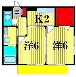 JR常磐線 松戸駅 徒歩10分の賃貸アパート 1階2Kの間取り