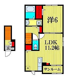 京成松戸線 常盤平駅 徒歩10分の賃貸アパート 2階1LDKの間取り