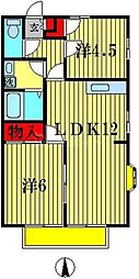 京成松戸線 八柱駅 徒歩7分の賃貸アパート 1階2LDKの間取り