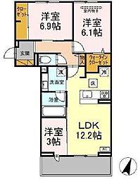 松戸市稔台7丁目アパート 3LDKの間取図画像