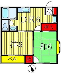 JR常磐線 馬橋駅 徒歩19分の賃貸アパート 2階2DKの間取り
