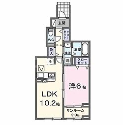 東武野田線 六実駅 徒歩12分の賃貸アパート 1階1LDKの間取り