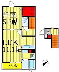 JR武蔵野線 新八柱駅 徒歩18分の賃貸アパート 2階1LDKの間取り